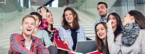 Students sitting on a staircase